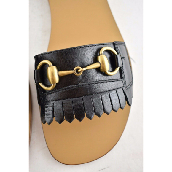 Gucci Varadero Black Horsebit Gold Fringed Slide Mule Slipper Flat Sandal 35 - Picture 6 of 12